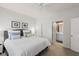 Comfortable bedroom featuring plush bedding, neutral decor, and an ensuite bathroom at 1225 Blakeway St # 407, Charleston, SC 29492