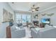 Comfortable living room featuring a fireplace, modern furnishings, and a ceiling fan at 1545 Calaveras Cir, Mount Pleasant, SC 29466