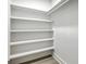 Bright, walk-in closet featuring custom built-in shelving with a clothing rod and luxury vinyl plank flooring at 169 Southwold Cir, Goose Creek, SC 29445