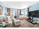 Relaxing living room with plush seating, TV, and stunning ocean views from the sliding glass doors and windows at 216 W Arctic Ave # 9, Folly Beach, SC 29439