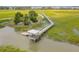 Aerial image of dock over marshes with covered gazebo on the end of the dock at 2200 Hamlin Sound Cir, Mount Pleasant, SC 29466
