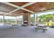 Community pavilion offers covered seating, a fireplace, and views of the pool and green spaces at 300 Saxony Loop, Summerville, SC 29486