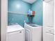 Well-lit laundry room features a washer, dryer, shelving and storage with modern appliances at 3055 Nantuckett Ave, North Charleston, SC 29420
