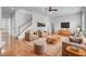 Relaxing living room featuring hardwood floors, stylish seating, modern decor, and a staircase at 334 Cicadas Song Dr, Moncks Corner, SC 29461