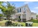 Charming two-story home featuring gray siding, black shutters, and a beautifully landscaped front yard at 4235 Scharite St, Charleston, SC 29414