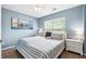 Cozy bedroom is brightly lit with blue walls, a ceiling fan, and a decorative pier picture at 428 Cabrill Dr, Charleston, SC 29414