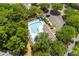 Aerial view of a community pool surrounded by trees and lounge chairs, with parking available at 432 Doane Way, Wando, SC 29492
