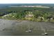 Waterfront property aerial showcasing two long docks and beautiful surrounding nature at 4855 Retriever Rd, Wadmalaw Island, SC 29487