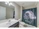 Bathroom featuring a vanity with modern sink and a shower curtain with a Death Star design at 122 Foxglove Ave, Summerville, SC 29483
