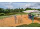 A scenic playground area with swings, climbing structures, and a picnic shelter by a pond at 122 Foxglove Ave, Summerville, SC 29483