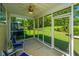 Relaxing screened porch with ceiling fan, seating, and lush green backyard views at 149 Darcy Ave, Goose Creek, SC 29445