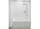 Bright white tub with a white tile backsplash, shower head, and white shower curtain at 1740 Agate Bay Dr, Mount Pleasant, SC 29466