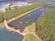 A panoramic aerial view capturing a serene lake with surrounding greenery and trees at 199 Belfort Pl, Summerville, SC 29486