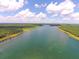 Scenic aerial shot of a tranquil lake surrounded by lush forest under a partly cloudy sky at 199 Belfort Pl, Summerville, SC 29486