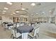 Large event space featuring round tables with elegant linens, chandeliers, and neutral decor at 393 Tupelo Lake Dr, Summerville, SC 29486