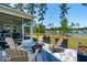 Inviting outdoor patio featuring comfortable seating, a fire pit, and scenic views of the pond at 393 Tupelo Lake Dr, Summerville, SC 29486
