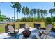 Outdoor patio featuring seating with lake view, surrounded by landscaping and mature trees at 393 Tupelo Lake Dr, Summerville, SC 29486