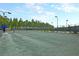 Outdoor tennis court with green surface, surrounded by fencing and tall trees at 393 Tupelo Lake Dr, Summerville, SC 29486