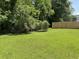 Spacious backyard with a lush green lawn, mature trees, and a wooden privacy fence at 4804 Oak Haven Pl, Summerville, SC 29485