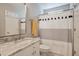 Bathroom with a white vanity, marble countertop, toilet, and patterned shower curtain at 486 Maple Oak Ln, Charleston, SC 29414