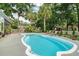 Backyard pool and lounge area surrounded by lush palm trees and greenery, providing a serene outdoor escape at 555 Pointe Of Oaks Rd, Summerville, SC 29485