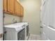 Functional laundry room with washer, dryer, and upper cabinets for storage at 6179 Fieldstone Cir, Charleston, SC 29414