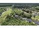 Aerial panorama highlighting houses, a golf course, pond, and the community's lush, green landscape at 8662 W Fairway Woods Dr, North Charleston, SC 29420