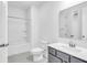 Bathroom with a shower and tub combo, a gray vanity with white countertop and a large mirror at 1217 Homecoming Blvd # Cc2-1-26, Ravenel, SC 29470