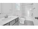 Clean bathroom featuring a shower and tub combo, gray vanity with a white countertop, and a large mirror at 1217 Homecoming Blvd # Cc2-1-26, Ravenel, SC 29470