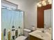 Bathroom featuring a decorative shower curtain, mirror and wood vanity at 1317 Wild Olive Dr, Mount Pleasant, SC 29464