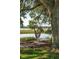 Backyard hammock swing hanging from a mature tree, with bay and homes in the background at 1467 Battalion Dr, James Island, SC 29412