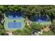 An aerial view of two meticulously maintained tennis courts, surrounded by lush greenery at 1709 Blalock St, Mount Pleasant, SC 29466