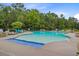 Community pool featuring ample seating, shade umbrellas, and a serene wooded perimeter at 192 Weeping Cypress Dr, Moncks Corner, SC 29461