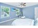 Bright bedroom featuring a ceiling fan, television, and large windows for natural light at 286 Chemistry Cir, Ladson, SC 29456