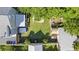 Aerial view of a backyard showcasing the patio, hot tub, sauna, and lush green space at 29 Bogard St, Charleston, SC 29403