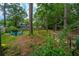 Relaxing backyard featuring lush greenery, mature trees, and a set of inviting blue Adirondack chairs at 306 Crestview Dr # C, Summerville, SC 29485