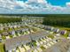 Beautiful aerial view of townhomes surrounded by lush green lawns, trees and a small pond in a vibrant community at 326 Surfbird Rd # 388, Summerville, SC 29486