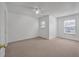 Bright bedroom with neutral carpet, ceiling fan, and two windows offering natural light at 4977 Ballantine Dr, Summerville, SC 29485