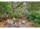 An inviting backyard features a fire pit, Adirondack chairs and lush landscaping at 735 Woodward Rd, Charleston, SC 29407