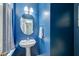 Stylish bathroom features blue walls, a pedestal sink, and an oval mirror with vanity lighting at 8965 N Red Maple Cir, Summerville, SC 29485