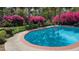 Inviting in-ground pool with brick trim, surrounded by beautiful landscaping and lush greenery at 102 Ashborough Ave, Summerville, SC 29485