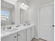 Bright bathroom featuring double sinks with white cabinetry and modern fixtures at 1132 Wading Point Blvd, Huger, SC 29450