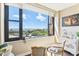 Welcoming balcony space with chairs, decor, and fantastic cityscape view with large window at 14 Lockwood Dr # 4C, Charleston, SC 29401