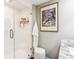 Bathroom featuring a granite countertop, walk-in shower with light beige walls at 14 Lockwood Dr # 4C, Charleston, SC 29401