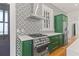 Modern kitchen featuring stainless steel appliances, green cabinetry, white countertops, and a decorative backsplash at 19 Smith St # B, Charleston, SC 29401