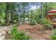 Beautiful backyard featuring a stone walkway, garden beds, and a cozy fire pit area with seating at 206 Chaussee Blvd, Summerville, SC 29483
