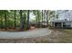 View of an outdoor patio area, nestled among mature trees, offering a peaceful retreat with a touch of natural beauty at 206 Chaussee Blvd, Summerville, SC 29483