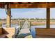 Covered dock with benches offering picturesque views of waterfront homes and scenic marshlands at 2705 Parkers Landing Rd, Mount Pleasant, SC 29466