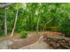Inviting backyard patio with a round table surrounded by mature trees offering a serene outdoor dining space at 3031 Ellington Dr, Summerville, SC 29485