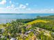 Expansive aerial of waterfront homes with dense tree coverage and vibrant green fields by the bay at 305 Whitewood Ct, Moncks Corner, SC 29461